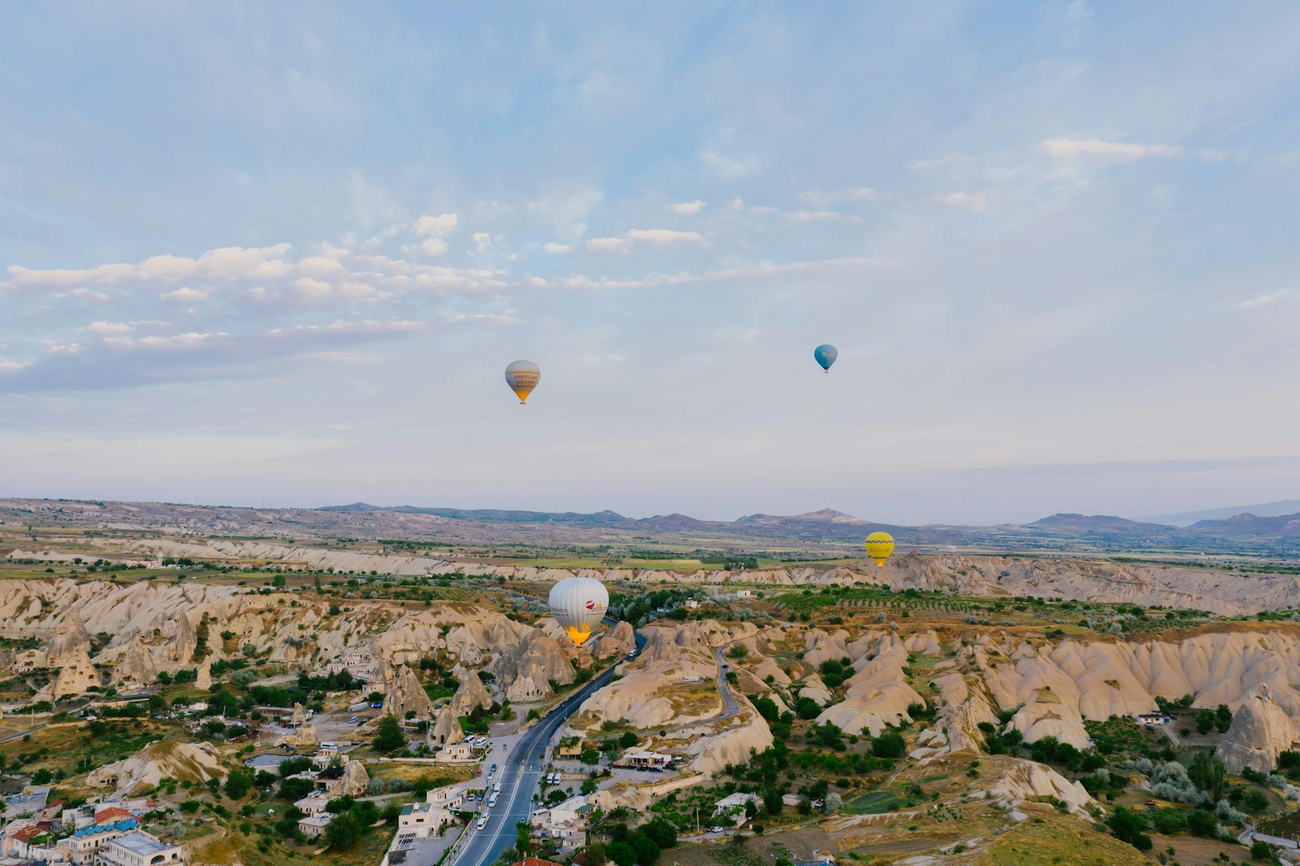 Kapadokya balonları kuşbakışı